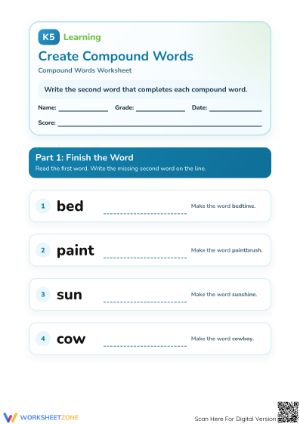 Printable Compound Words Worksheet | Grade 2-4 Ready