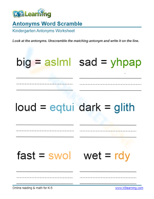 Antonyms Word Scramble 1