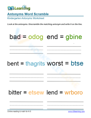 Antonyms Word Scramble 5