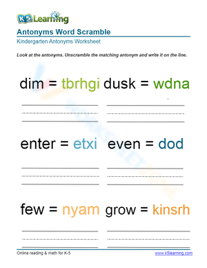 Antonyms Word Scramble 6