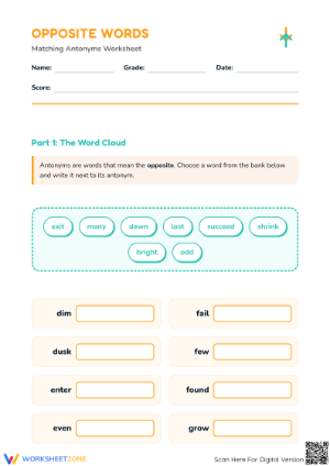 Printable Antonyms Worksheet | Grade 1 ELA Practice