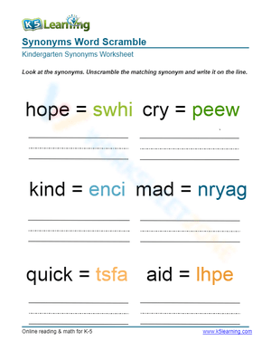 Synonyms Word Scramble 1