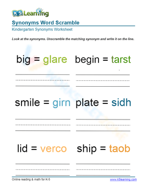 Synonyms Word Scramble 2