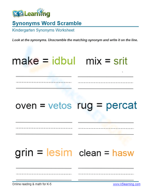 Synonyms Word Scramble 6