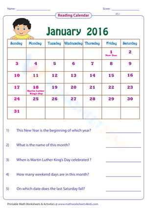 Reading calendar - Month - Easy