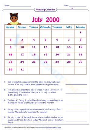 Reading calendar- Month - Hard