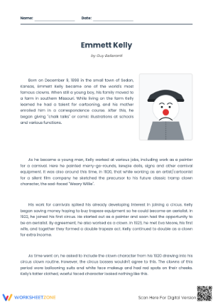 Emmett Kelly Reading Worksheet | Grade 4 Essential