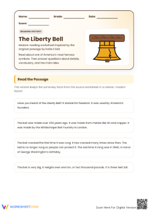 Printable Liberty Bell Reading Worksheet | Grade 3