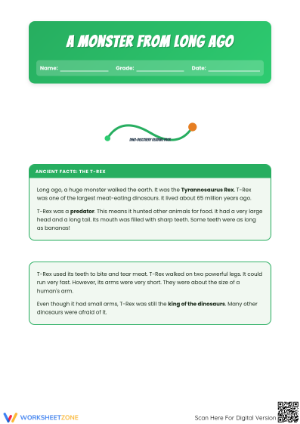 Printable T-Rex Reading Worksheet | Grade 2 ELA Ready