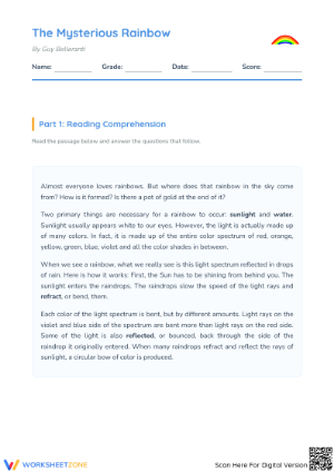 Essential Grade 4 Rainbow Reading Worksheet (Printable)