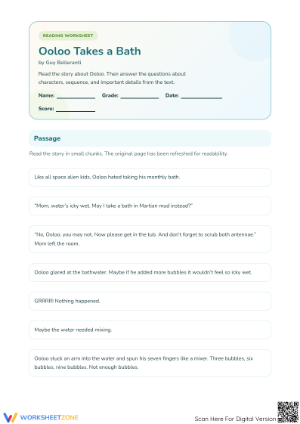 Ooloo Takes a Bath: Printable ELA Worksheet | Grade 2