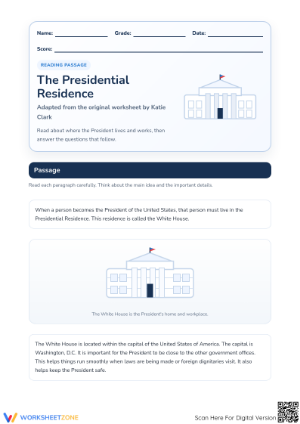 White House Reading Worksheet | Grade 3 Printable Guide
