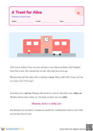 Printable A Treat For Alice Worksheet | Grade 1 ELA