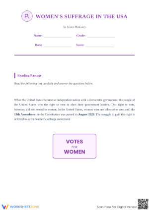 Printable Women's Suffrage Worksheet | Grade 5 ELA