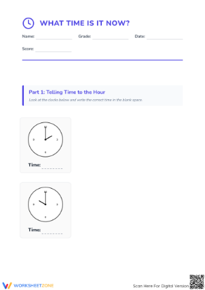 Printable Telling Time to the Hour and Half Hour Worksheet