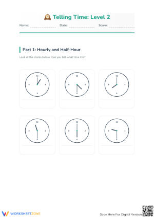 Printable Telling Time Worksheet | Grade 2-4 Math