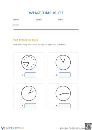 Printable Telling Time Worksheet | Grade 2-4 Math