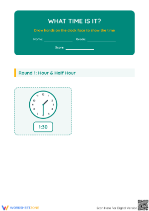 Telling Time Clock Hands Worksheet | Grade 2 Printable