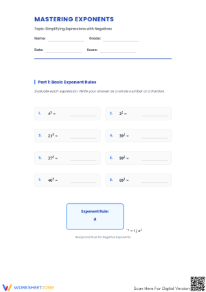 Simplifying Exponents Worksheet | Essential Grade 8 Math