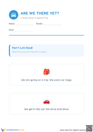 Are We There Yet? Printable Kindergarten Reading Worksheet
