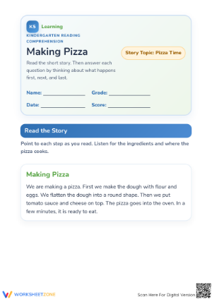 Printable Making Pizza Reading Worksheet | Grade K