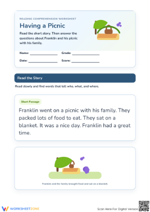 Printable Having a Picnic Reading Worksheet | Grade 1-3