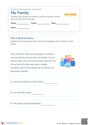 My Family Reading Comprehension | Printable Grade 1 ELA