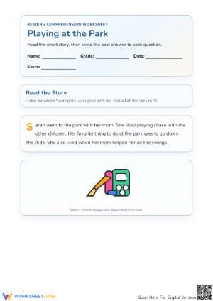 Playing at the Park Worksheet | Grade 1 Printable ELA