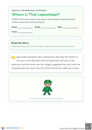 Printable Leprechaun Reading Comprehension | Grade 1-3