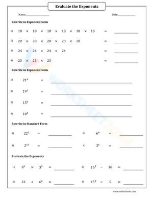 Evaluating and Writing Exponents Practice Worksheet