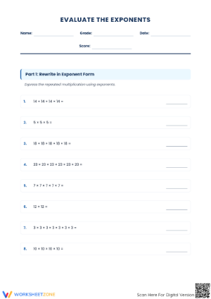Essential Exponents Worksheet | Grade 6-8 Math Practice