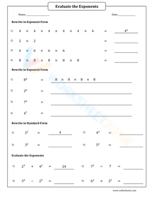 Evaluate the Exponents and Exponent Form Practice
