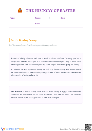 Essential History of Easter Worksheet | Grade 1 Printable