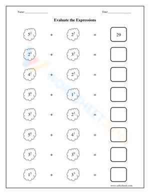 Evaluating Exponent Addition Expressions Worksheet