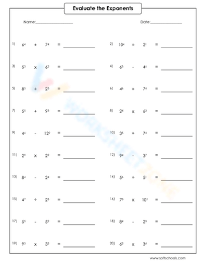 Evaluating Exponents And Power Operations Worksheet