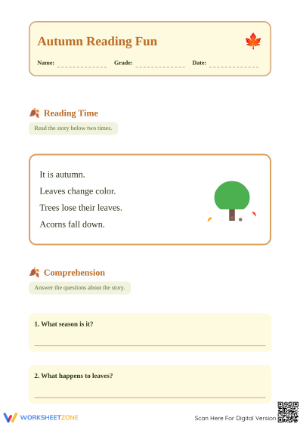 Grade 1 Autumn — Printable No-Prep Worksheet