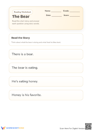 Grade 1 Reading Comprehension: Printable Bear Story