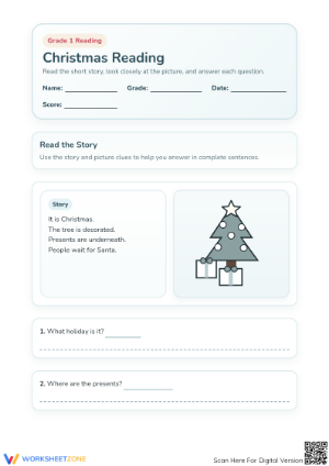 Printable Christmas Reading Comprehension | Grade 1