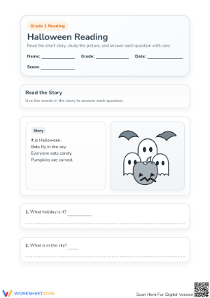 Grade 1 Halloween Reading Comprehension | Printable