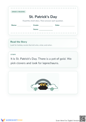 Printable St. Patrick’s Day Worksheet | Grade 1 ELA