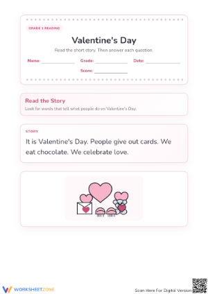 Grade 1 Valentine’s Day — Printable No-Prep Worksheet