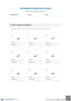 Essential Base and Exponent Worksheet | Grades 6-8