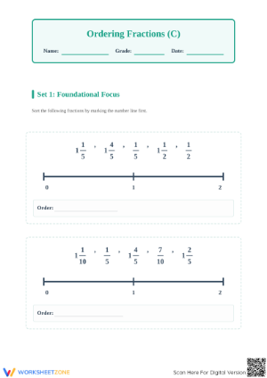 Ordering Fractions on a Number Line | Printable Grade 4 Math