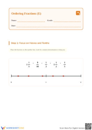 Essential Ordering Fractions on a Number Line Worksheet