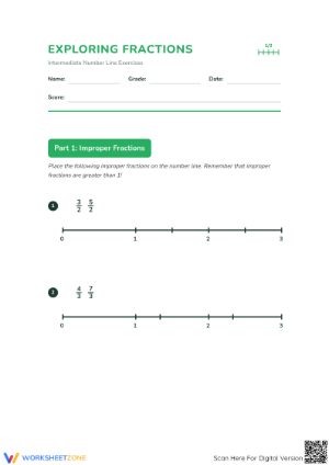 Printable Ordering Fractions on a Number Line Worksheet