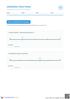 Grade 3-5 Ordering Fractions — Printable No-Prep Worksheet