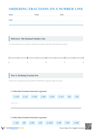 Ordering Fractions on a Number Line | Printable Grade 6 Math