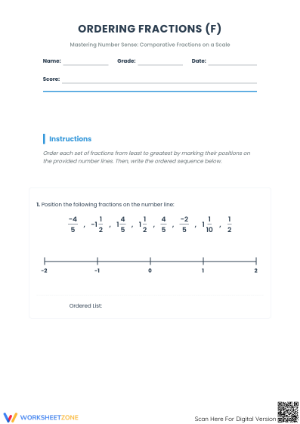 Printable Ordering Fractions on a Number Line Worksheet