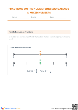 Essential Fractions on Number Line Worksheet | Grade 4 Math