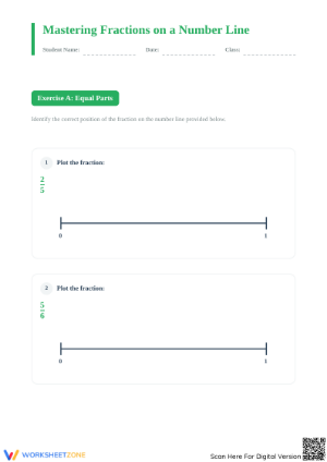 Printable Ordering Fractions on a Number Line Worksheet